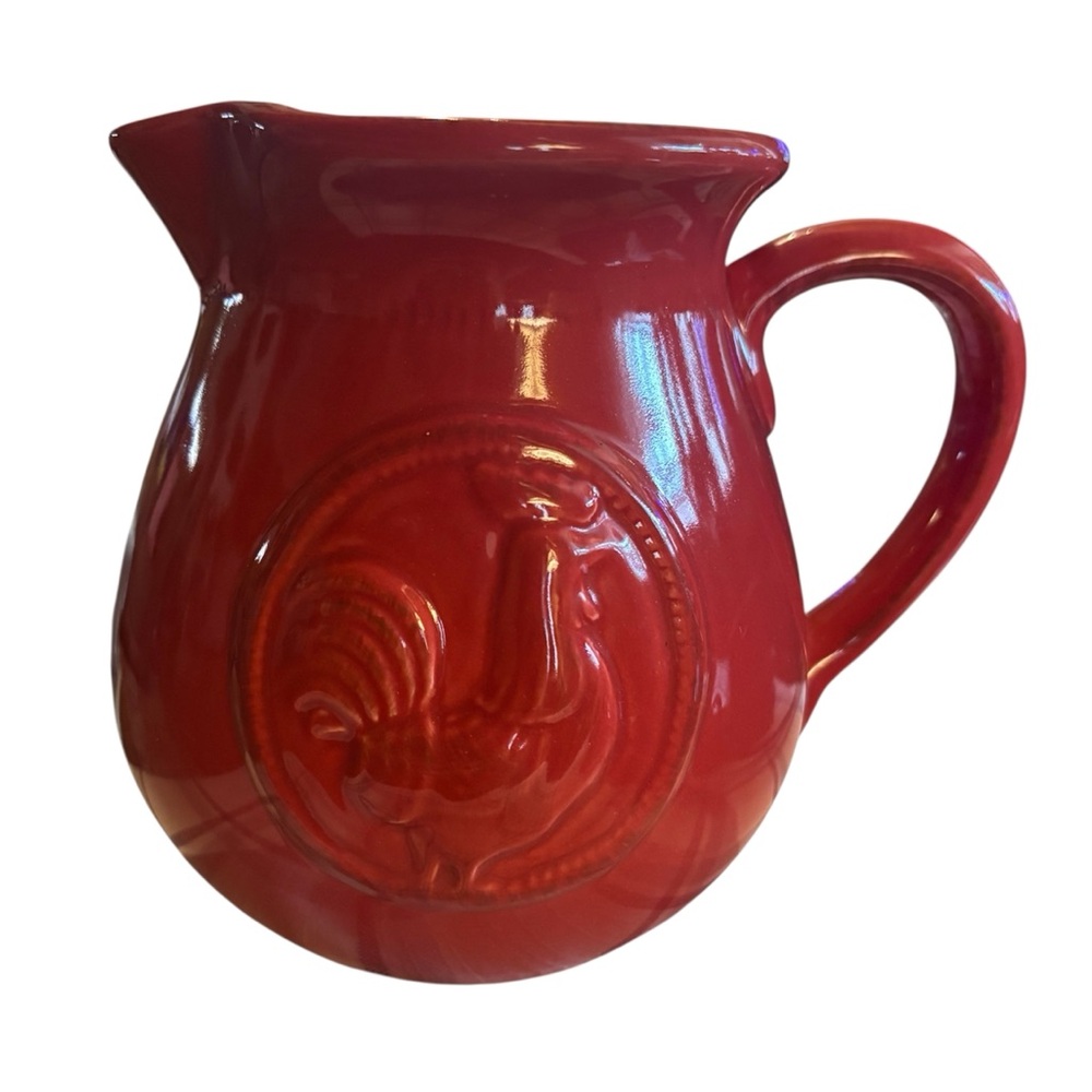Home Essentials and Beyond Red Rooster Medallion Ceramic Pitcher